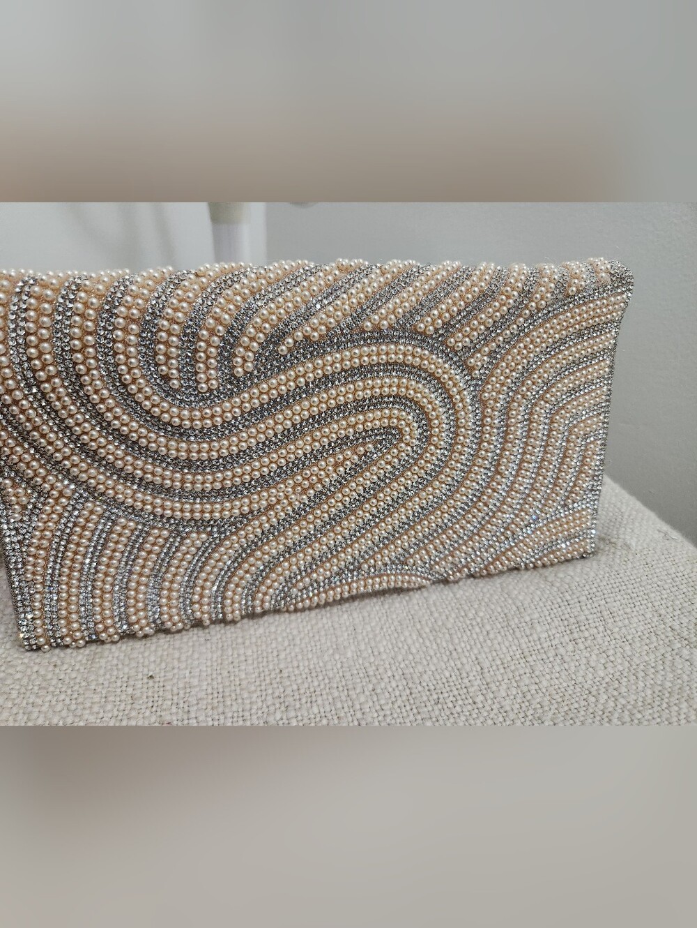 Pearl Embellished Clutch Bag in Champagne and Silver - Picture 8 of 10